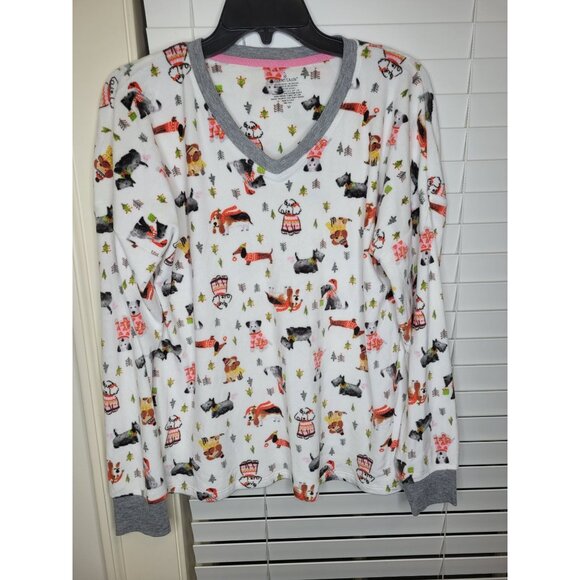 Cuddl Duds Womens Fleece Pajama Top M White winter DOGS Print so soft cozy warm - Picture 1 of 4